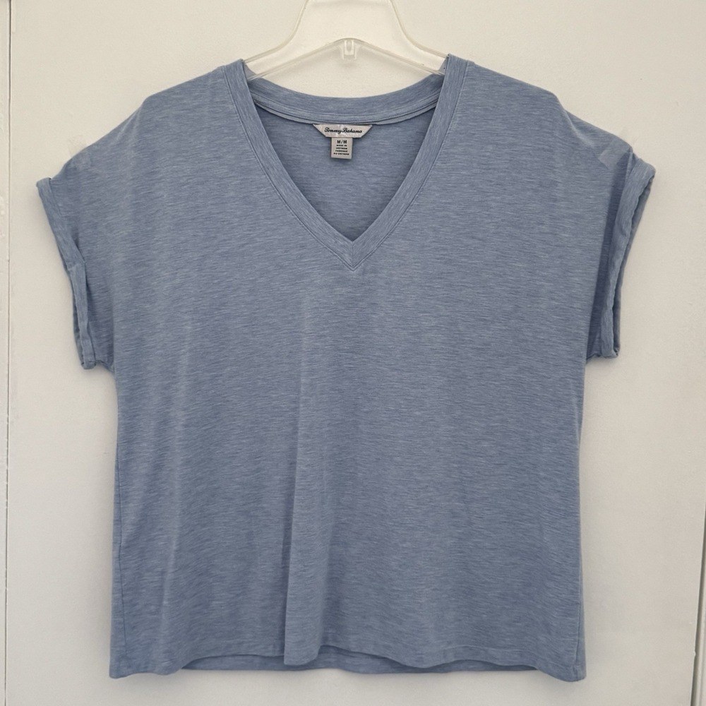 TOMMY BAHAMA T-Shirt Womens M Blue Modal Tencel Stretch Boxy Casual Errands